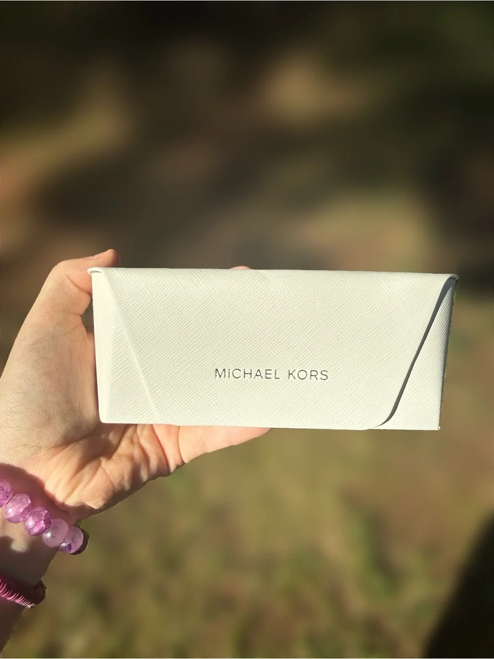 Michael Kors White Eyewear Case with Subtle Saffiano Texture